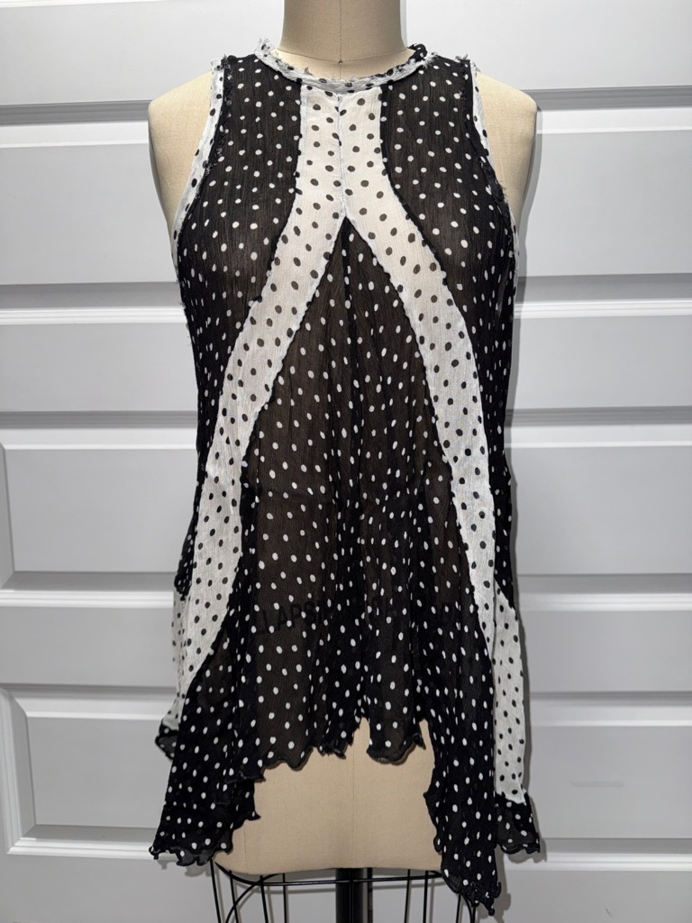 Black and White Polka Dot Sleeveless Sheer Top